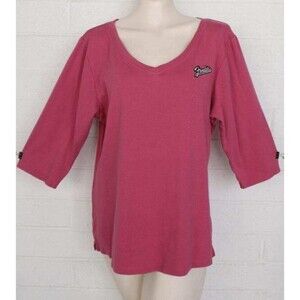 Fender size XL solid berry color embroidered logo v neck tunic top womens